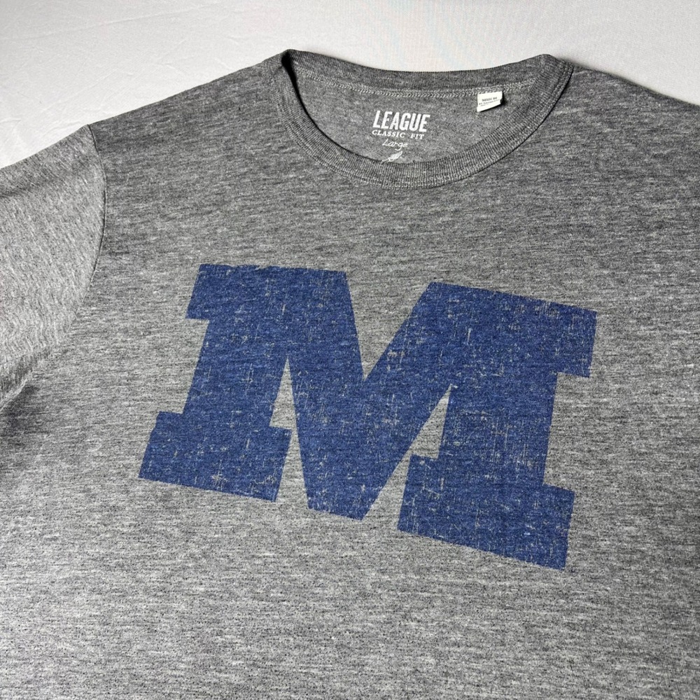 League Michigan Wolverines T-Shirt Large Gray Blue Block M Logo College NCAA